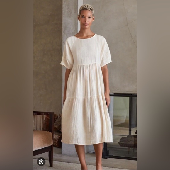 Johnny Was Dresses & Skirts - Johnny Was Calme NWOT RARE Raglan Tiered Midi Cotton Dress in Ivory Ecru Small